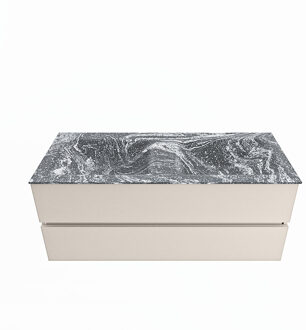 Mondiaz VICA-DLUX 120cm badmeubel onderkast Linen 2 lades. Inbouw wastafel CLOUD dubbel 2 kraangaten, kleur Lava.