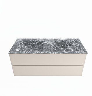 Mondiaz VICA-DLUX 120cm badmeubel onderkast Linen 2 lades. Inbouw wastafel CLOUD dubbel zonder kraangat, kleur Lava.