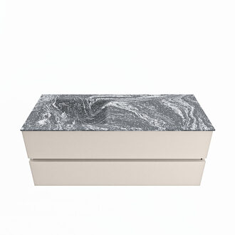 Mondiaz VICA-DLUX 120cm badmeubel onderkast Linen 2 lades. Inbouw wastafel CLOUD links zonder kraangat, kleur Lava.