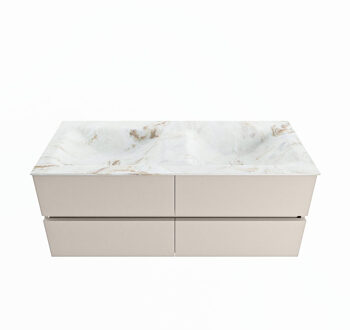 Mondiaz VICA-DLUX 120cm badmeubel onderkast Linen 4 lades. Inbouw wastafel CLOUD dubbel 2 kraangaten, kleur Frappe.