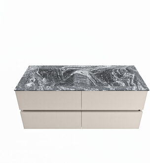 Mondiaz VICA-DLUX 120cm badmeubel onderkast Linen 4 lades. Inbouw wastafel CLOUD dubbel zonder kraangat, kleur Lava.