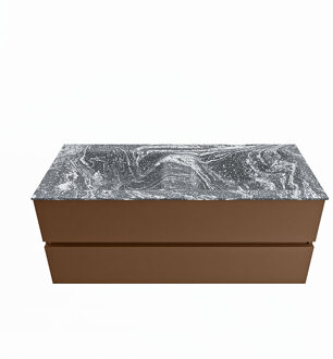 Mondiaz VICA-DLUX 120cm badmeubel onderkast Rust 2 lades. Inbouw wastafel CLOUD dubbel 2 kraangaten, kleur Lava.