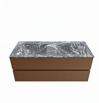 Mondiaz VICA-DLUX 120cm badmeubel onderkast Rust 2 lades. Inbouw wastafel CLOUD dubbel zonder kraangat, kleur Lava.