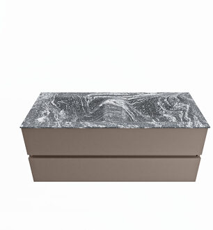Mondiaz VICA-DLUX 120cm badmeubel onderkast Smoke 2 lades. Inbouw wastafel CLOUD dubbel 2 kraangaten, kleur Lava.
