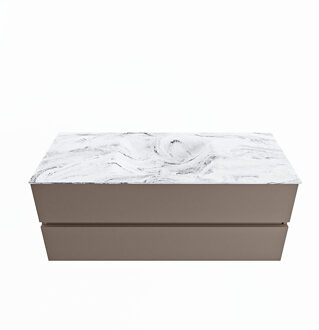 Mondiaz VICA-DLUX 120cm badmeubel onderkast Smoke 2 lades. Inbouw wastafel CLOUD midden 1 kraangat, kleur Glace.