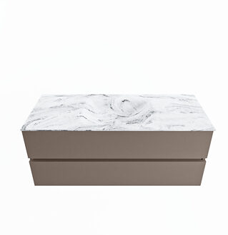 Mondiaz VICA-DLUX 120cm badmeubel onderkast Smoke 2 lades. Inbouw wastafel CLOUD midden zonder kraangat, kleur Glace.