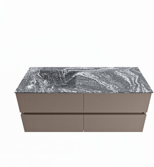 Mondiaz VICA-DLUX 120cm badmeubel onderkast Smoke 4 lades. Inbouw wastafel CLOUD links zonder kraangat, kleur Lava.