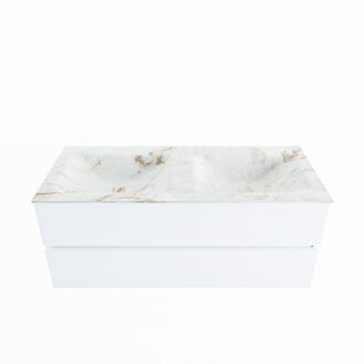 Mondiaz VICA-DLUX 120cm badmeubel onderkast Talc 2 lades. Inbouw wastafel CLOUD dubbel 2 kraangaten, kleur Frappe.