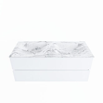 Mondiaz VICA-DLUX 120cm badmeubel onderkast Talc 2 lades. Inbouw wastafel CLOUD dubbel 2 kraangaten, kleur Glace.