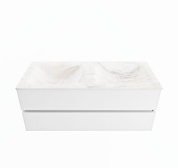 Mondiaz VICA-DLUX 120cm badmeubel onderkast Talc 2 lades. Inbouw wastafel CLOUD dubbel 2 kraangaten, kleur Ostra.