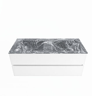 Mondiaz VICA-DLUX 120cm badmeubel onderkast Talc 2 lades. Inbouw wastafel CLOUD dubbel zonder kraangat, kleur Lava.