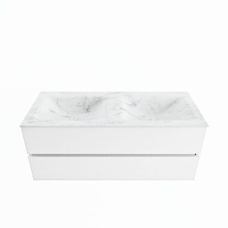 Mondiaz VICA-DLUX 120cm badmeubel onderkast Talc 2 lades. Inbouw wastafel CLOUD dubbel zonder kraangat, kleur Opalo.