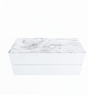 Mondiaz VICA-DLUX 120cm badmeubel onderkast Talc 2 lades. Inbouw wastafel CLOUD links 1 kraangat, kleur Glace.