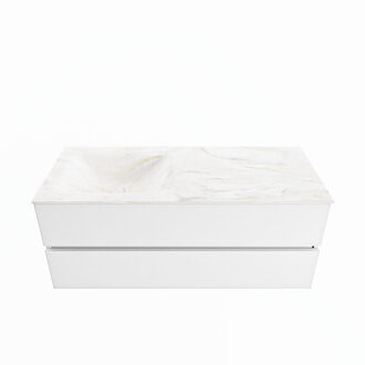 Mondiaz VICA-DLUX 120cm badmeubel onderkast Talc 2 lades. Inbouw wastafel CLOUD links 1 kraangat, kleur Ostra.