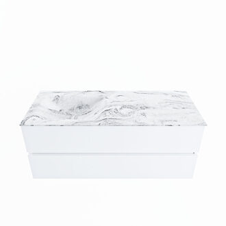 Mondiaz VICA-DLUX 120cm badmeubel onderkast Talc 2 lades. Inbouw wastafel CLOUD links zonder kraangat, kleur Glace.