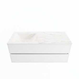 Mondiaz VICA-DLUX 120cm badmeubel onderkast Talc 2 lades. Inbouw wastafel CLOUD links zonder kraangat, kleur Ostra.