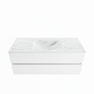 Mondiaz VICA-DLUX 120cm badmeubel onderkast Talc 2 lades. Inbouw wastafel CLOUD midden zonder kraangat, kleur Opalo.