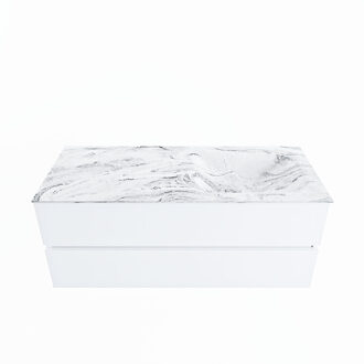 Mondiaz VICA-DLUX 120cm badmeubel onderkast Talc 2 lades. Inbouw wastafel CLOUD rechts 1 kraangat, kleur Glace.