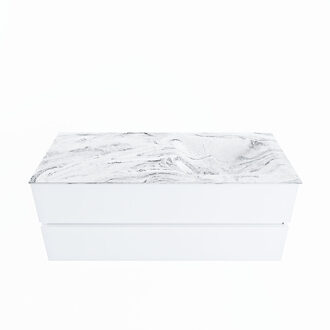 Mondiaz VICA-DLUX 120cm badmeubel onderkast Talc 2 lades. Inbouw wastafel CLOUD rechts zonder kraangat, kleur Glace.