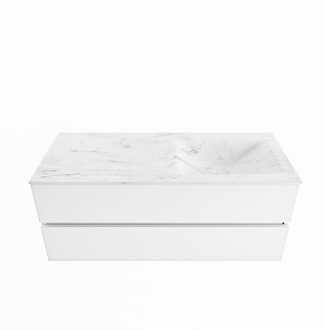 Mondiaz VICA-DLUX 120cm badmeubel onderkast Talc 2 lades. Inbouw wastafel CLOUD rechts zonder kraangat, kleur Opalo.