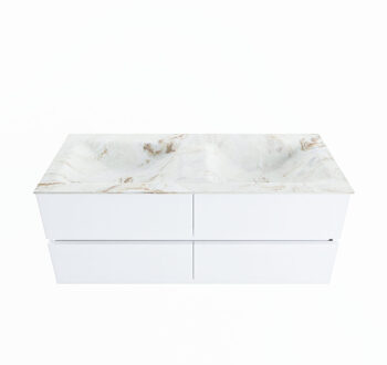 Mondiaz VICA-DLUX 120cm badmeubel onderkast Talc 4 lades. Inbouw wastafel CLOUD dubbel 2 kraangaten, kleur Frappe.