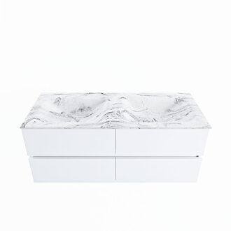 Mondiaz VICA-DLUX 120cm badmeubel onderkast Talc 4 lades. Inbouw wastafel CLOUD dubbel 2 kraangaten, kleur Glace.