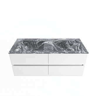 Mondiaz VICA-DLUX 120cm badmeubel onderkast Talc 4 lades. Inbouw wastafel CLOUD dubbel 2 kraangaten, kleur Lava.