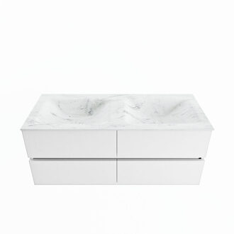 Mondiaz VICA-DLUX 120cm badmeubel onderkast Talc 4 lades. Inbouw wastafel CLOUD dubbel 2 kraangaten, kleur Opalo.