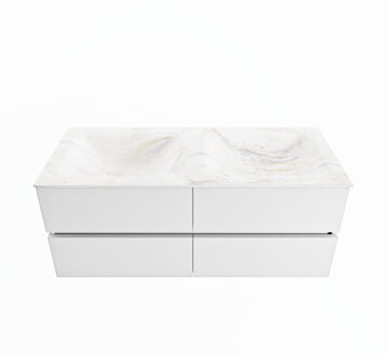 Mondiaz VICA-DLUX 120cm badmeubel onderkast Talc 4 lades. Inbouw wastafel CLOUD dubbel 2 kraangaten, kleur Ostra.