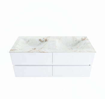 Mondiaz VICA-DLUX 120cm badmeubel onderkast Talc 4 lades. Inbouw wastafel CLOUD dubbel zonder kraangat, kleur Frappe.