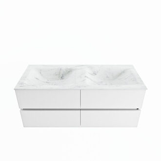 Mondiaz VICA-DLUX 120cm badmeubel onderkast Talc 4 lades. Inbouw wastafel CLOUD dubbel zonder kraangat, kleur Opalo.