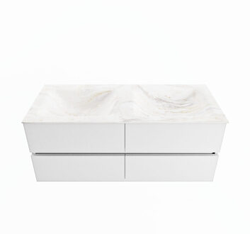 Mondiaz VICA-DLUX 120cm badmeubel onderkast Talc 4 lades. Inbouw wastafel CLOUD dubbel zonder kraangat, kleur Ostra.