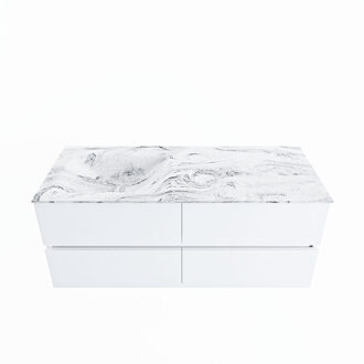 Mondiaz VICA-DLUX 120cm badmeubel onderkast Talc 4 lades. Inbouw wastafel CLOUD links 1 kraangat, kleur Glace.