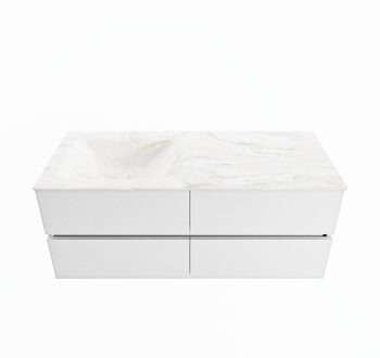 Mondiaz VICA-DLUX 120cm badmeubel onderkast Talc 4 lades. Inbouw wastafel CLOUD links 1 kraangat, kleur Ostra.
