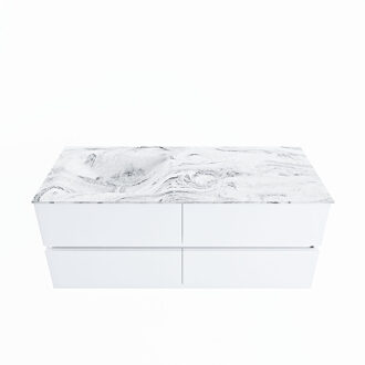 Mondiaz VICA-DLUX 120cm badmeubel onderkast Talc 4 lades. Inbouw wastafel CLOUD links zonder kraangat, kleur Glace.