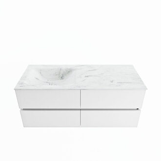 Mondiaz VICA-DLUX 120cm badmeubel onderkast Talc 4 lades. Inbouw wastafel CLOUD links zonder kraangat, kleur Opalo.