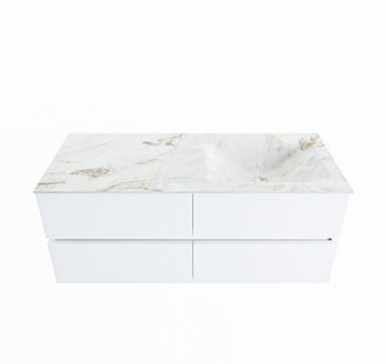 Mondiaz VICA-DLUX 120cm badmeubel onderkast Talc 4 lades. Inbouw wastafel CLOUD rechts 1 kraangat, kleur Frappe.