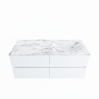 Mondiaz VICA-DLUX 120cm badmeubel onderkast Talc 4 lades. Inbouw wastafel CLOUD rechts 1 kraangat, kleur Glace.