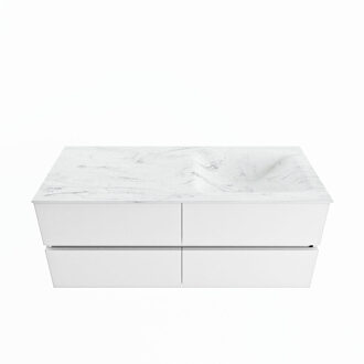 Mondiaz VICA-DLUX 120cm badmeubel onderkast Talc 4 lades. Inbouw wastafel CLOUD rechts 1 kraangat, kleur Opalo.