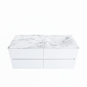 Mondiaz VICA-DLUX 120cm badmeubel onderkast Talc 4 lades. Inbouw wastafel CLOUD rechts zonder kraangat, kleur Glace.