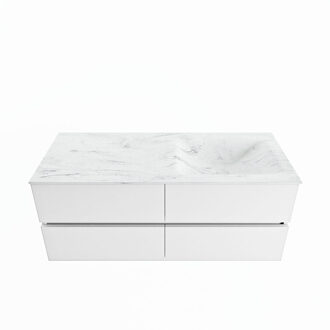 Mondiaz VICA-DLUX 120cm badmeubel onderkast Talc 4 lades. Inbouw wastafel CLOUD rechts zonder kraangat, kleur Opalo.