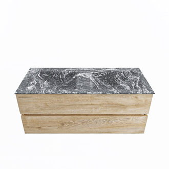 Mondiaz VICA-DLUX 120cm badmeubel onderkast Washed Oak 2 lades. Inbouw wastafel CLOUD dubbel zonder kraangat, kleur Lava.