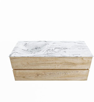 Mondiaz VICA-DLUX 120cm badmeubel onderkast Washed Oak 2 lades. Inbouw wastafel CLOUD links 1 kraangat, kleur Glace.