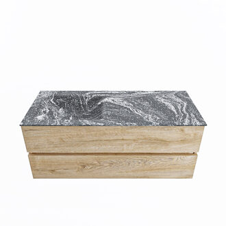 Mondiaz VICA-DLUX 120cm badmeubel onderkast Washed Oak 2 lades. Inbouw wastafel CLOUD links zonder kraangat, kleur Lava.