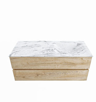 Mondiaz VICA-DLUX 120cm badmeubel onderkast Washed Oak 2 lades. Inbouw wastafel CLOUD rechts zonder kraangat, kleur Glace.