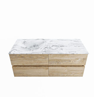Mondiaz VICA-DLUX 120cm badmeubel onderkast Washed Oak 4 lades. Inbouw wastafel CLOUD links 1 kraangat, kleur Glace.