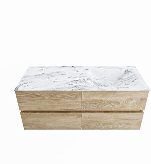 Mondiaz VICA-DLUX 120cm badmeubel onderkast Washed Oak 4 lades. Inbouw wastafel CLOUD rechts zonder kraangat, kleur Glace.