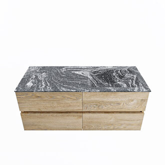 Mondiaz VICA-DLUX 120cm badmeubel onderkast Washed Oak 4 lades. Inbouw wastafel CLOUD rechts zonder kraangat, kleur Lava.