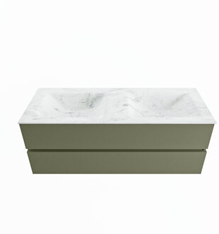 Mondiaz VICA-DLUX 130cm badmeubel onderkast Army 2 lades. Inbouw wastafel CLOUD dubbel 2 kraangaten, kleur Opalo.