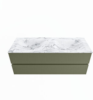 Mondiaz VICA-DLUX 130cm badmeubel onderkast Army 2 lades. Inbouw wastafel CLOUD dubbel zonder kraangat, kleur Glace.